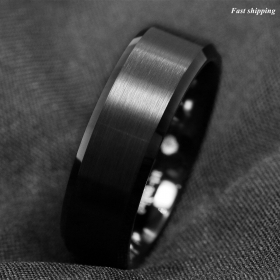8/6mm Classic Black Brushed Tungsten Carbide Ring Bridal Band ATOP Mens Jewelry