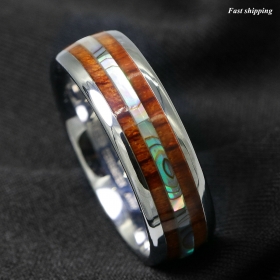 8/6mm Tungsten carbide ring Koa Wood Abalone ATOP Wedding Band Ring Men Jewelry