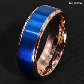 8/6mm Blue Tungsten Carbide Ring Rose Gold Brushed Wedding Band ATOP Men Jewelry