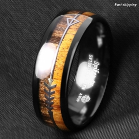8/6mm Black Dome Tungsten Ring 2 Style Wood Arrow Wedding Band ATOP Men Jewelry