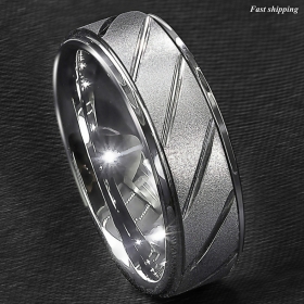 8/6mm Silver Tungsten Ring Sandblasted Finish Groove Wedding Band ATOP Jewelry