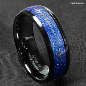 8mm Dome Black Multidimensional Blue Tungsten Ring Bridal Band ATOP Jewelry