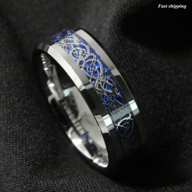 8/6Mm Silvering Celtic Dragon Tungsten Carbide Ring Wedding Band ATOP Jewelry